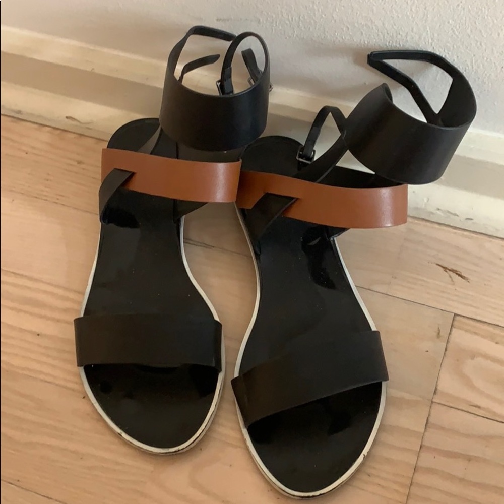 Zara Black and Brown Leather Sandals